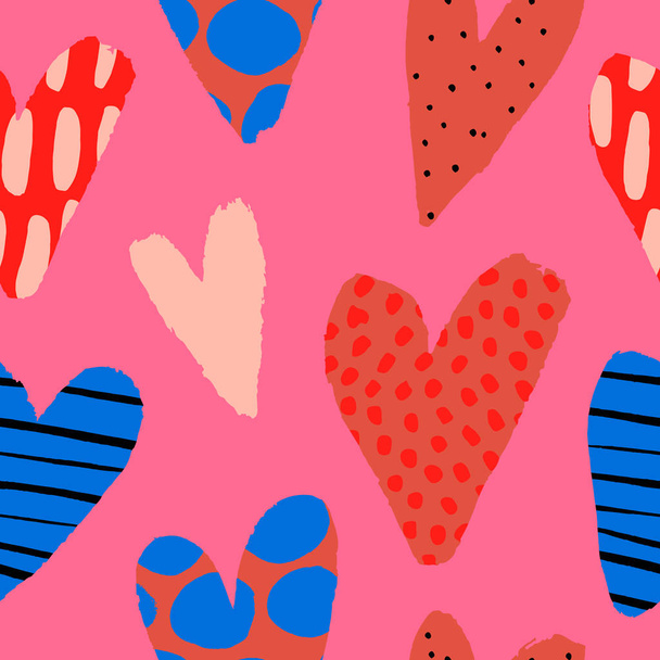 Cute seamless pattern with Hearts. Valentine's day vector texture with hand drawn Hearts. - Vector, imagen