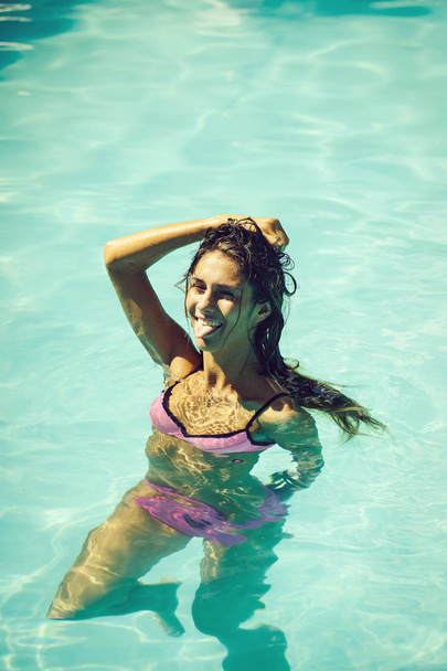 sexy young woman in swimming pool water - Foto, Imagem