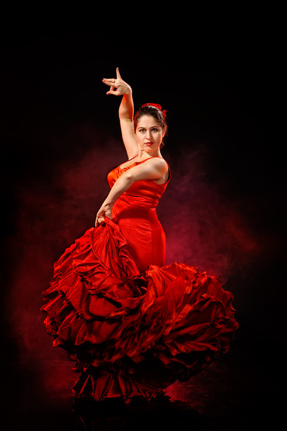 Portrait of beautiful young woman dancing flamenco - Fotoğraf, Görsel