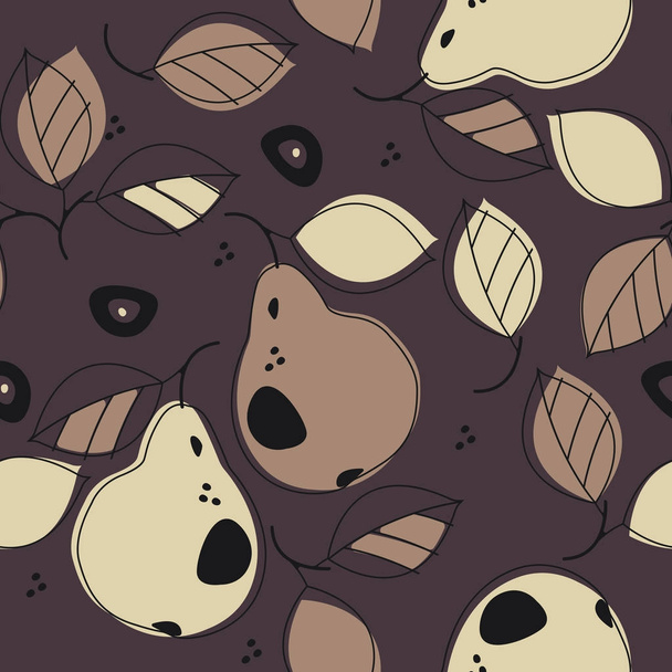 Stylish seamless patterns with pears and leaves - Вектор, зображення