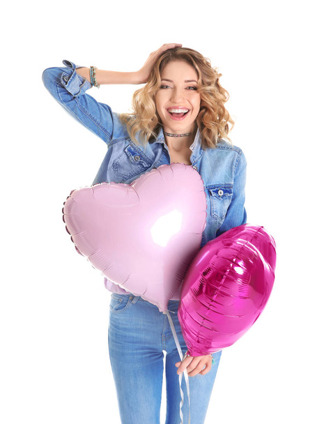 woman with heart shaped air balloons - Fotografie, Obrázek