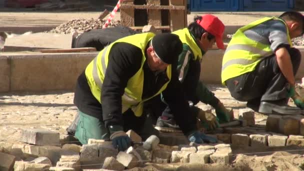 Workers are pavings street - Materiał filmowy, wideo