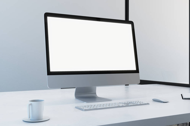 Creative designer desktop with white computer  - Valokuva, kuva