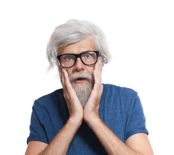 Mature man with grey hair on white background - Φωτογραφία, εικόνα