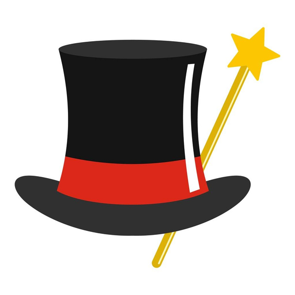 Hat with wand icon, cartoon style. - Vector, Imagen