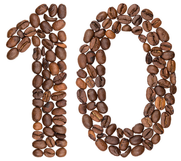 Arabic numeral 10, ten, from coffee beans, isolated on white bac - Photo, Image