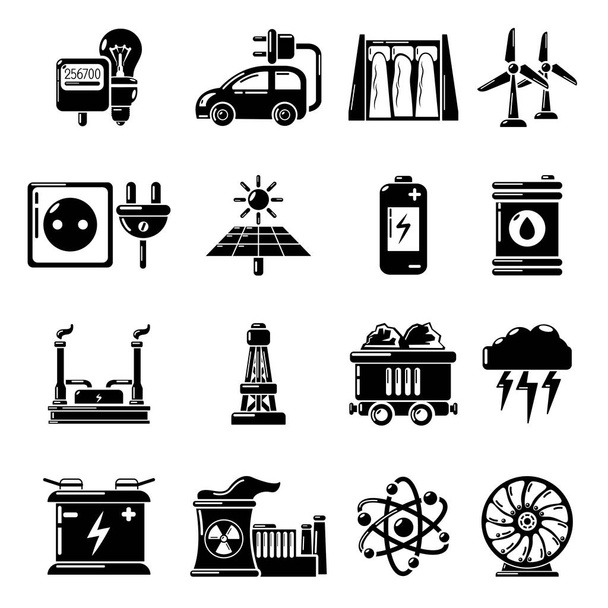 Набор значков источников энергии, простой стиль
 - Вектор,изображение