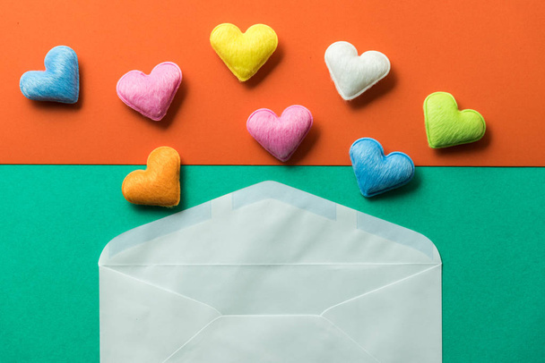 mini heart splash out from white envelop , valentine concept - Фото, зображення
