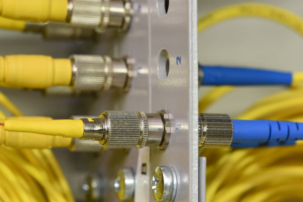 Patch kabel optického vlákna v rozvaděčem, vysokorychlostní datový přenos - Fotografie, Obrázek