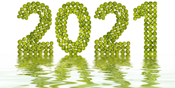 W に分離されたグリーン ピース、水、反射から数字 2021 - 写真・画像