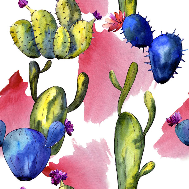 Wildflower cactus pattern in a watercolor style. - Foto, Imagem