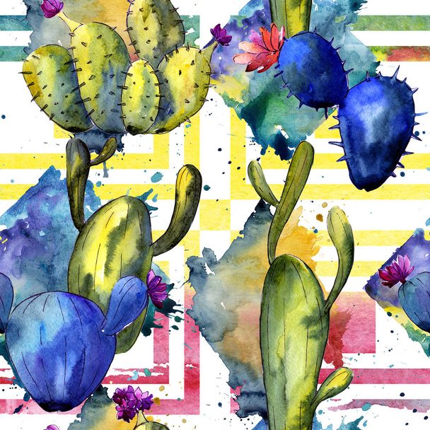 Wildflower cactus pattern in a watercolor style. - Φωτογραφία, εικόνα