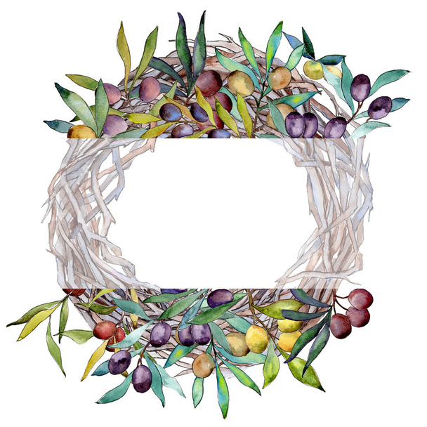 Olive tree wreath in a watercolor style. - Foto, imagen