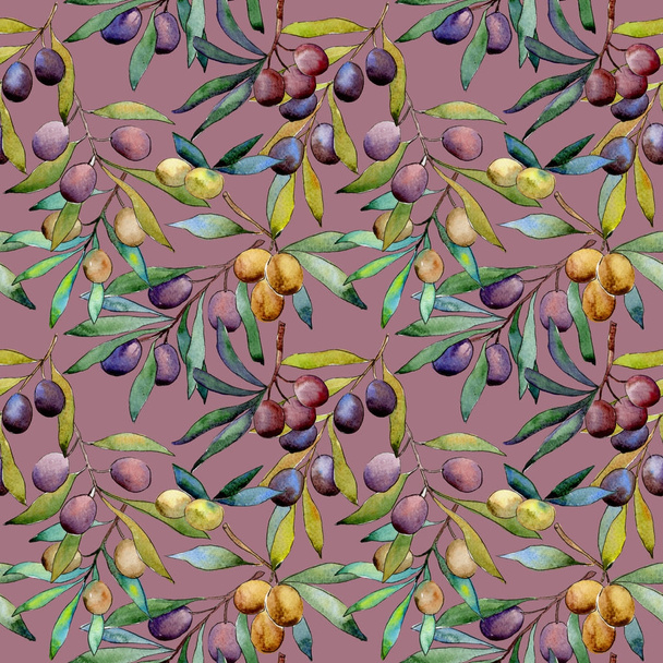 Olive tree pattern in a watercolor style. - Photo, Image
