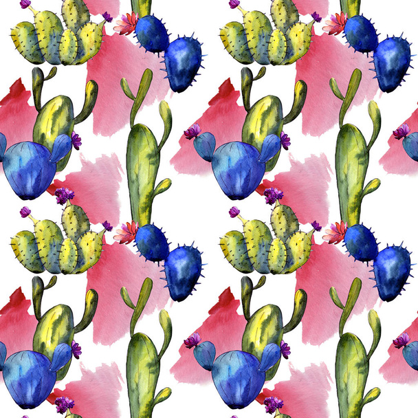 Wildflower cactus pattern in a watercolor style. - Фото, изображение