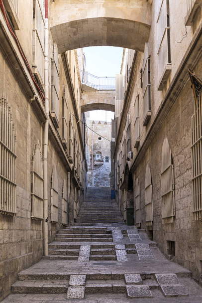 old town cobbled street in ancient jerusalem city israel - Photo, Image