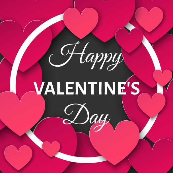 Valentines day  background with  cut paper hearts and round fram - Vecteur, image