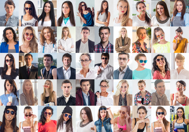 Collection de différents nombreux jeunes souriants heureux visages femmes et hommes caucasiens. Concept business, avatar
. - Photo, image