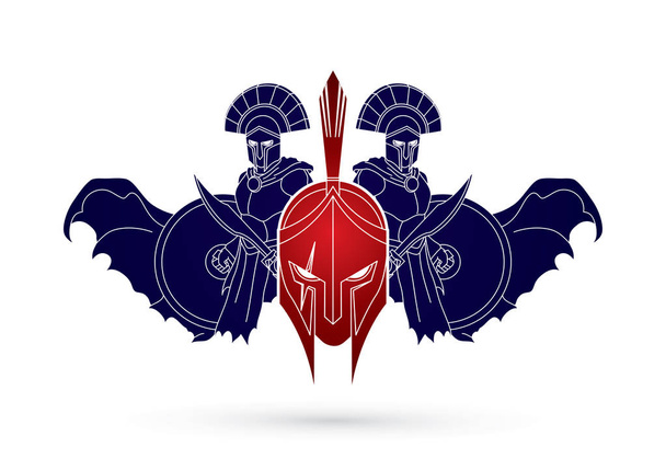 Roman or Greek Helmet , Spartan Helmet, and Angry Warrior composition graphic vector - ベクター画像
