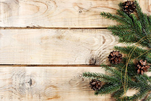 Christmas background with spruce branches and cones - Valokuva, kuva
