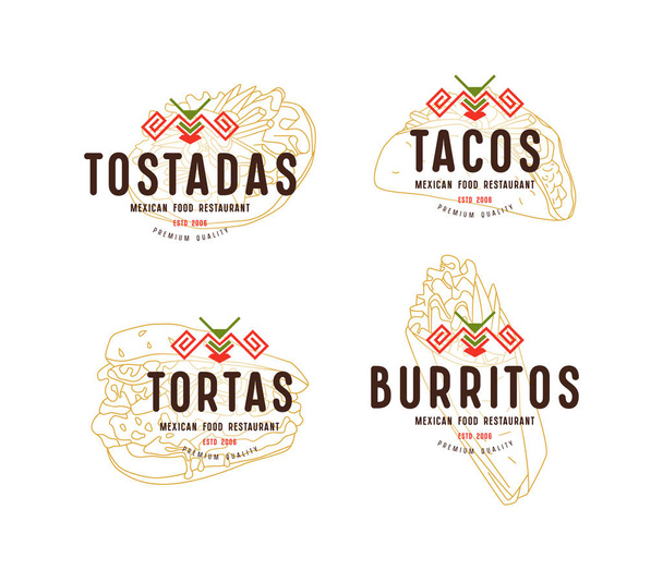 Sada štítků a logo design pro mexické restaurace - Vektor, obrázek