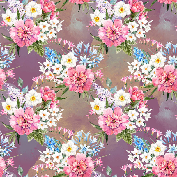 Watercolor vector floral pattern - Вектор,изображение