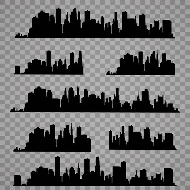 La silueta de la ciudad en un estilo plano. Ilustración de paisaje urbano moderno.
 - Vector, imagen