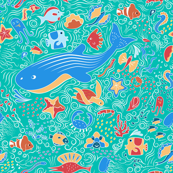 魚とシームレスな装飾的なパターン - ベクター画像