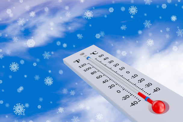 Thermometer und Schneeflocken - Foto, Bild
