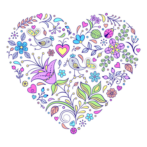 floral valentines heart - Vector, Image