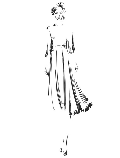 Beautiful young girll for design. Fashion model, style, sketch drawing. Sexy woman. Dress. - Διάνυσμα, εικόνα