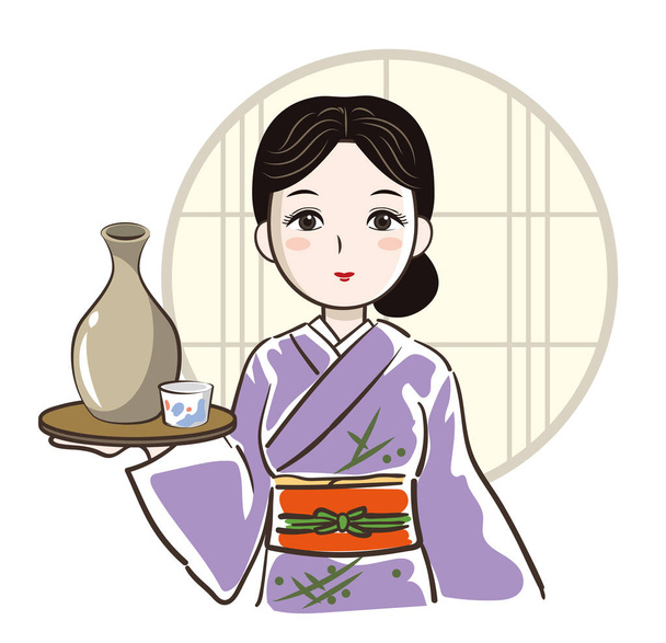 Japanse sake en vrouw - Vector, afbeelding