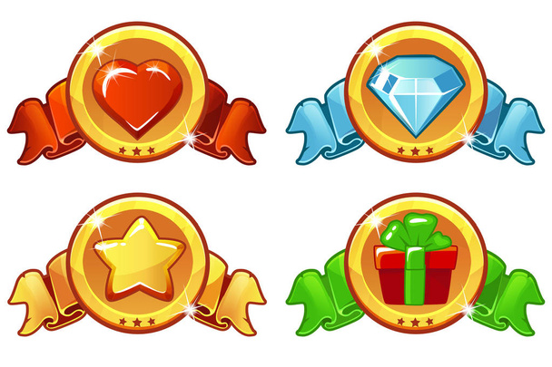 Cartoon colored icon design for game, UI Vector banner, star, heat, gift and diamond icons set - Vecteur, image