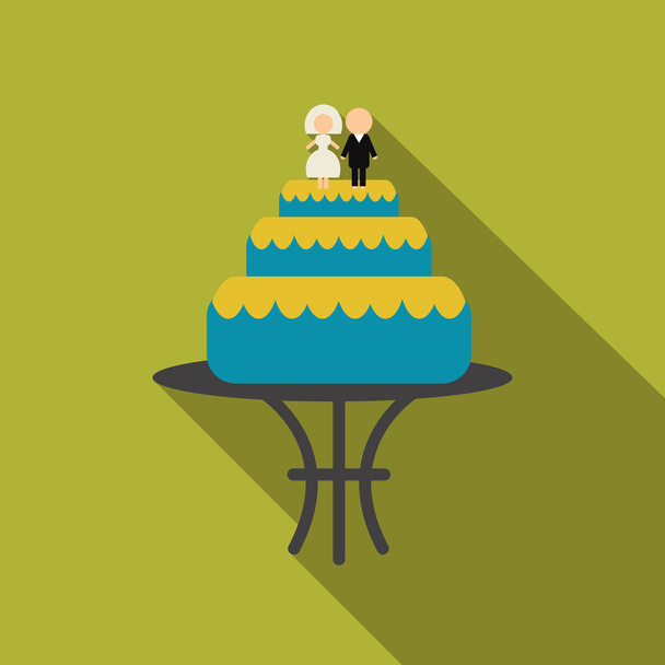 γαμήλια τούρτα εικονίδιο εικόνα με περίγραμμα των νεόνυμφων - Διάνυσμα, εικόνα