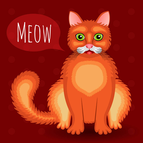 Lekeli vinous bir zemin üzerine oturan meowing kırmızı kedi. Vektör çizim. - Vektör, Görsel