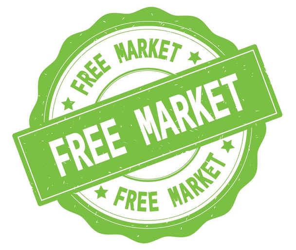 Szabad piac szöveg, a zöld kerek jelvény. - Fotó, kép