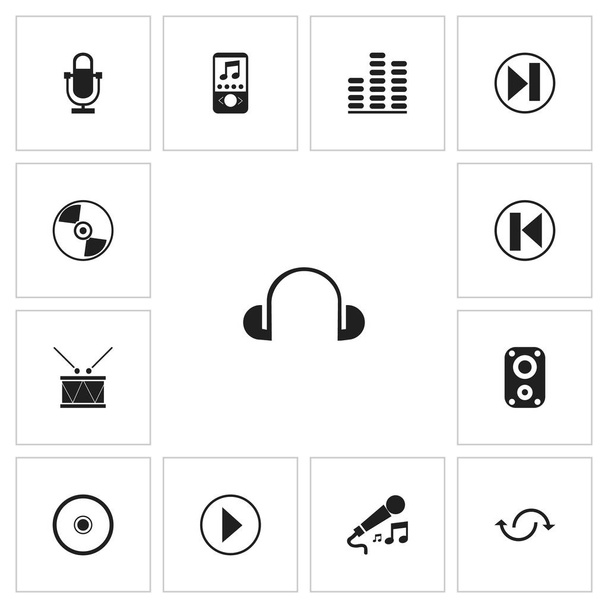 Sada 13 upravitelné multimediální ikon. Obsahuje symboly, například mp3 přehrávač, mike, ovládání hlasitosti a další. Lze použít pro webové, mobilní, Ui a infografika design. - Vektor, obrázek