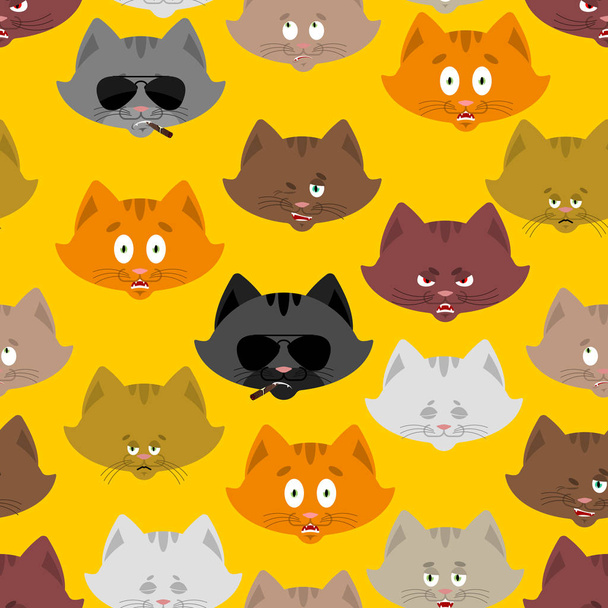 Cat head pattern. Pet background. Ornament face Kitty. Vector il - Vector, Imagen