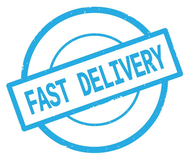 FAST DELIVERY text, written on cyan simple circle stamp. - Photo, Image