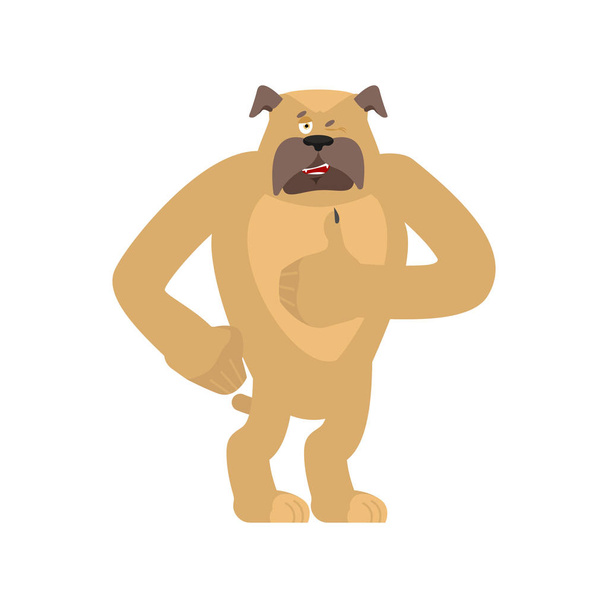 Dog thumbs up and winks. Pet happy emoji. Bulldog Vector illustr - Vector, Image