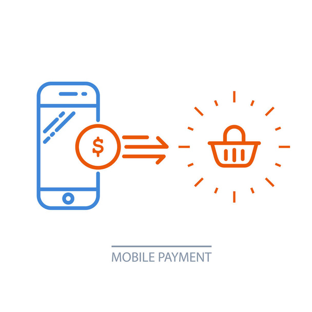 Мобільний платіж - смартфон і кошик, онлайн покупка
 - Вектор, зображення