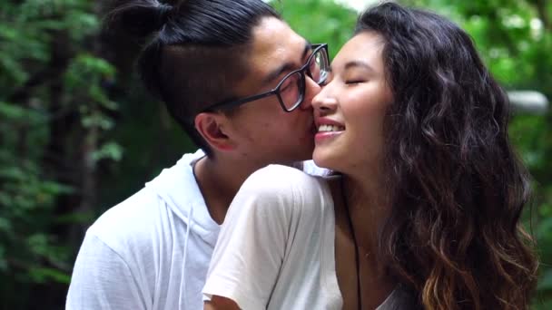 Romantic Young Asian Couple Kissing - Footage, Video