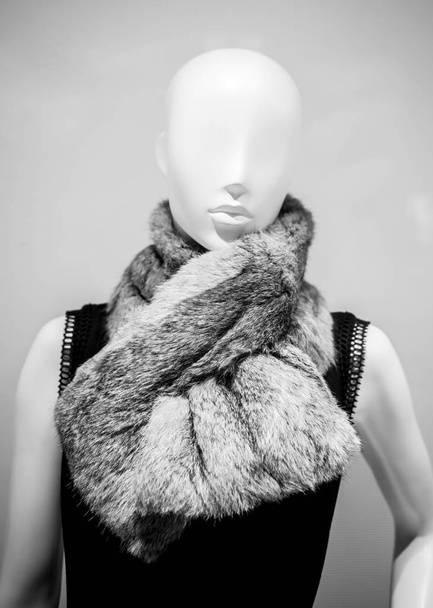 elegante Schaufensterpuppe Dolly präsentiert Kleidung Schal  - Foto, Bild