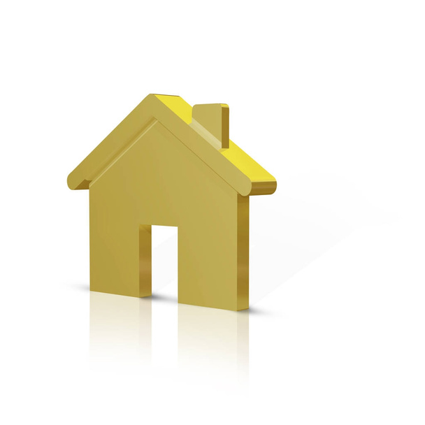 Gold metal 3d house shape icon with reflection and shadows on white background. - Fotó, kép