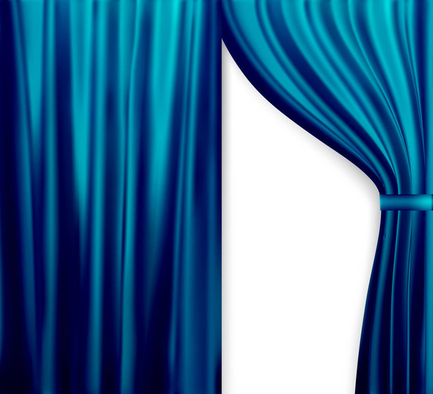 Naturalistic image of Curtain, open curtains Blue color. Vector Illustration. - Vector, Image
