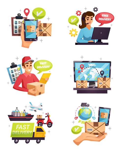 Courier Delivery Compositions Icons Set  - Vector, Imagen