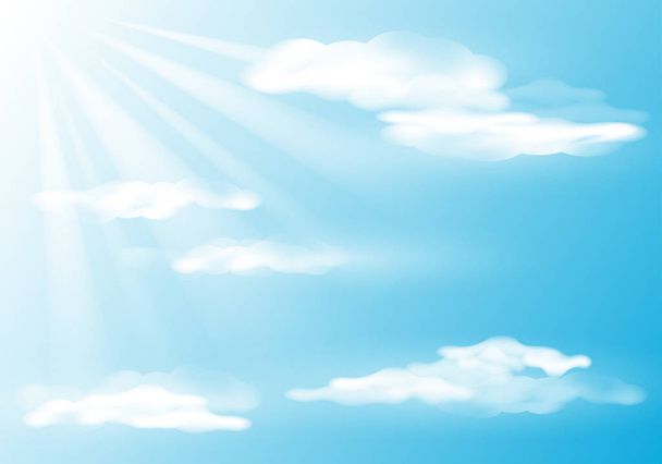 strahlender Himmel mit Wolken und Sonnenstrahlen. Natur-Hintergrund. Vektor i - Vektor, Bild