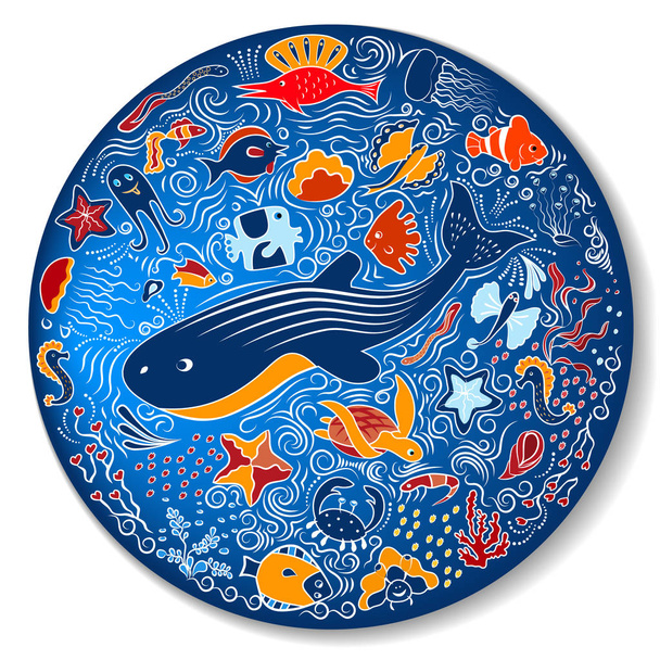 Circular pattern with marine life - Vetor, Imagem
