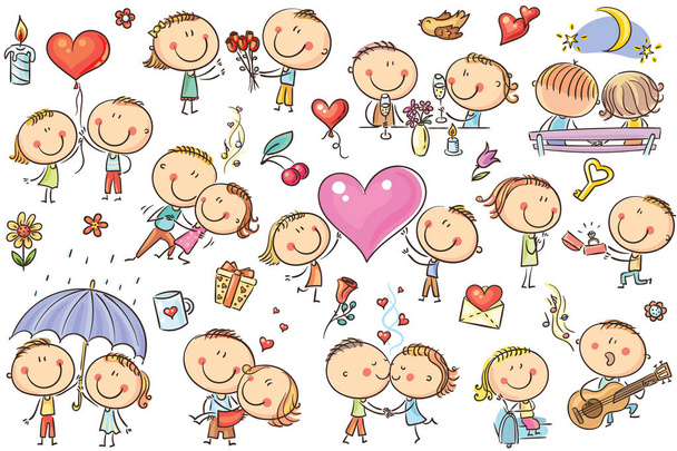 Parejas de dibujos animados felices en el amor, Día de San Valentín conjunto
 - Vector, imagen