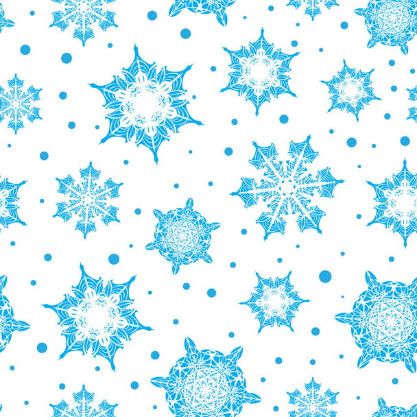 Vector holiday light blue hand drawn christmass snowflakes repeat seamless pattern background. Can be used for fabric, wallpaper, stationery, packaging. - Vektor, obrázek
